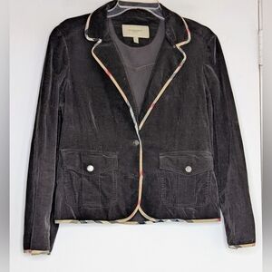 Burberry corduroy jacket nova check print black button front coat size 10